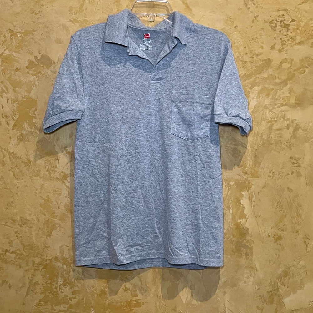 Hanes mens barely worn Short Sleeve Jersey Pocket Polo, Light Gray, Size Small